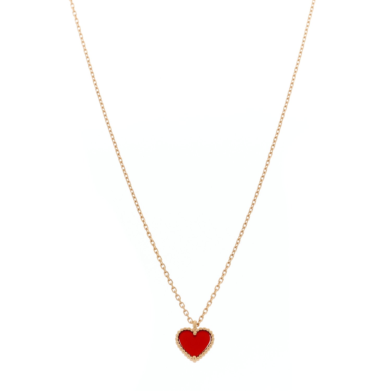 Van Cleef & Arpels 18k Rose Gold Carnelian Sweet Alhambra Heart Pendant Necklace 1 of 6