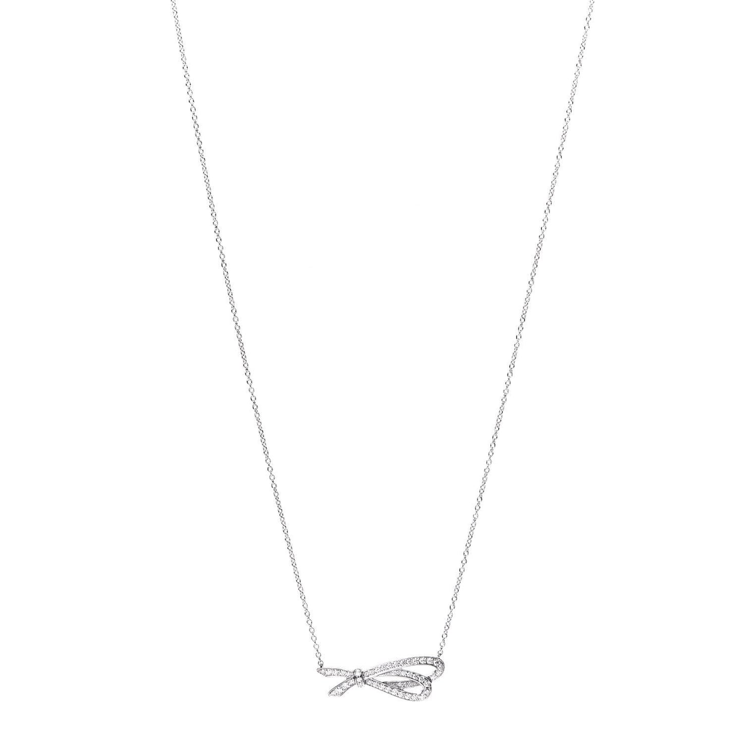 18K White Gold Diamond Bow Pave Pendant Necklace