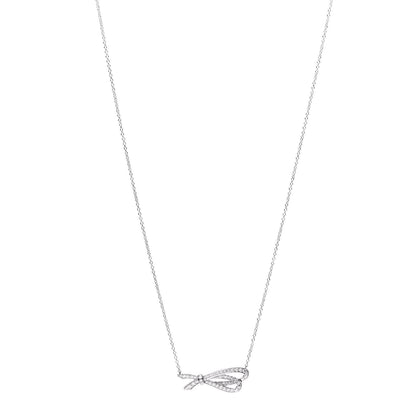 Tiffany 18K White Gold Diamond Bow Pave Pendant Necklace 1 of 6