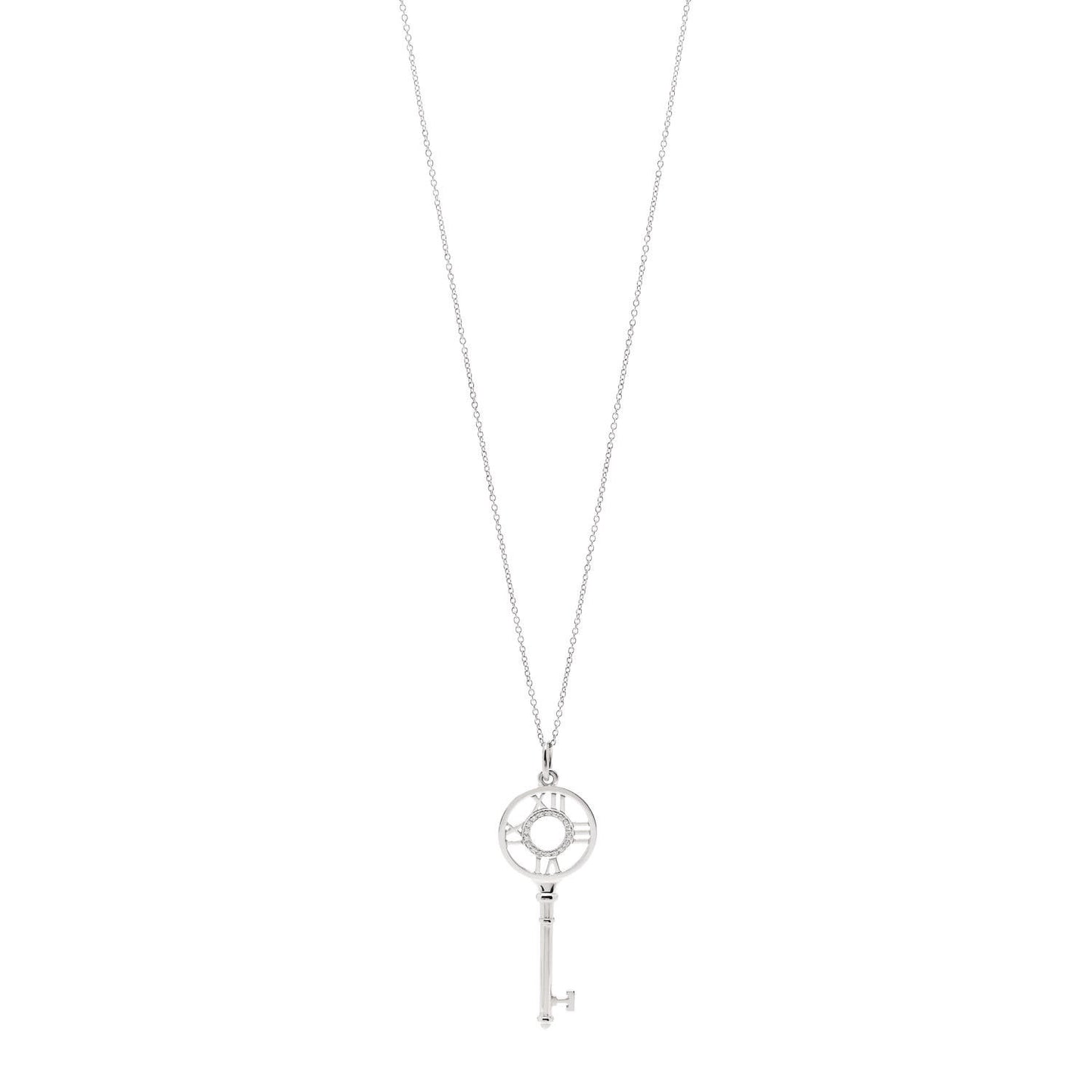 18K White Gold Diamond Atlas Key Pendant Necklace