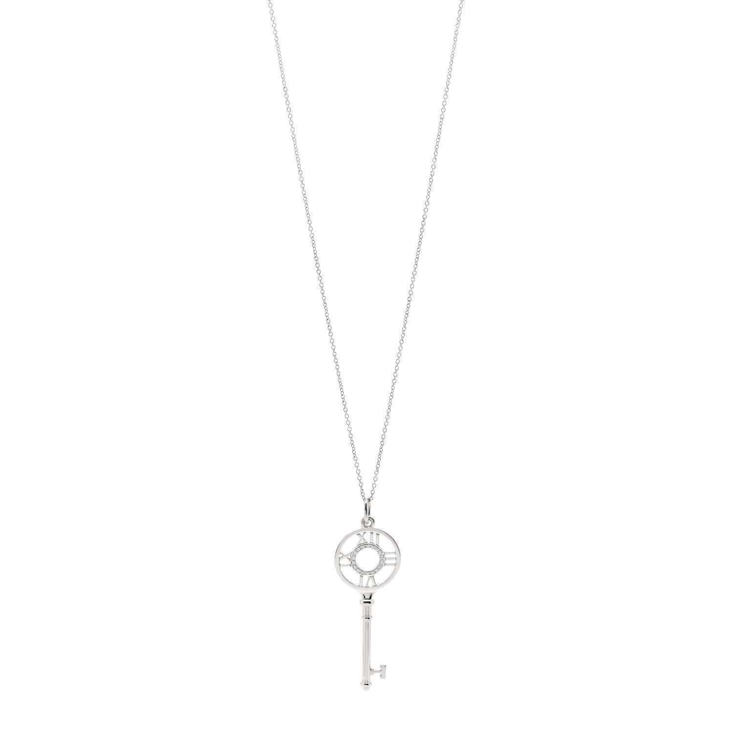 Tiffany 18K White Gold Diamond Atlas Key Pendant Necklace 1 of 7