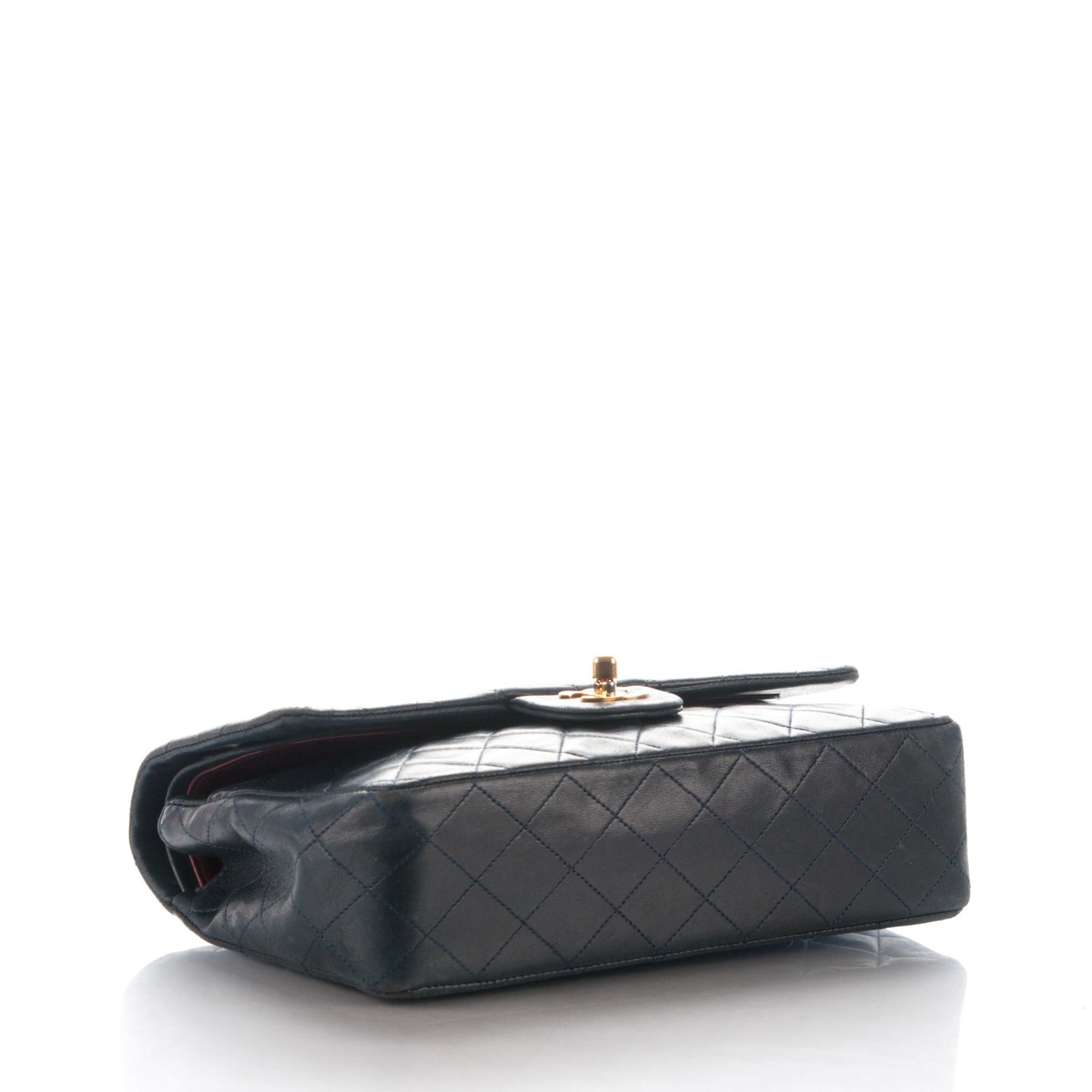 Lambskin Quilted Medium Double Flap Navy