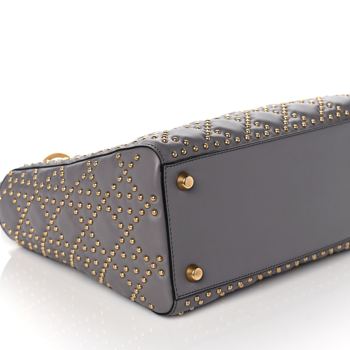 Calfskin Cannage Studded Medium Supple Lady Dior Grey