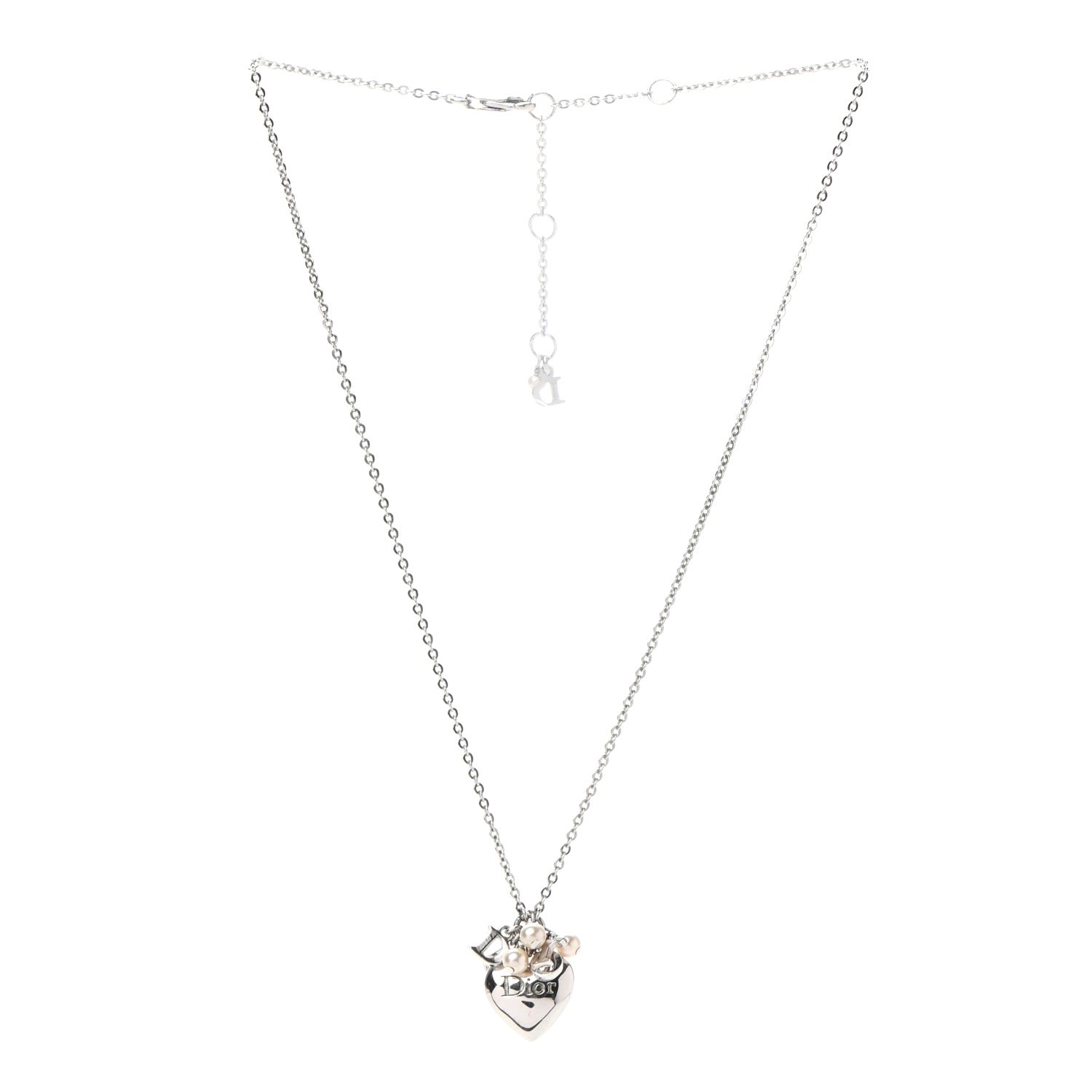 Christian Dior Pearl Logo Heart Necklace Silver 3 of 6