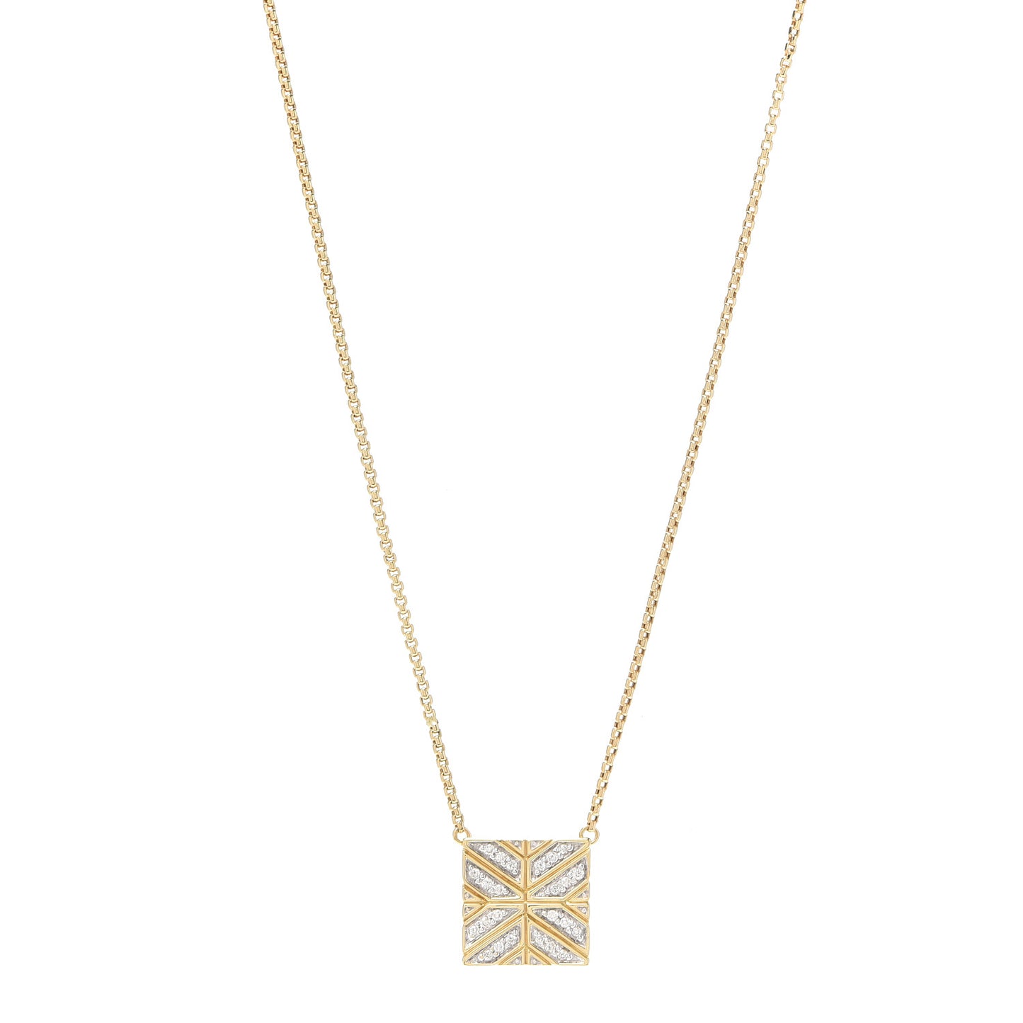 18K Yellow Gold Diamond Modern Chain Square Pendant Necklace