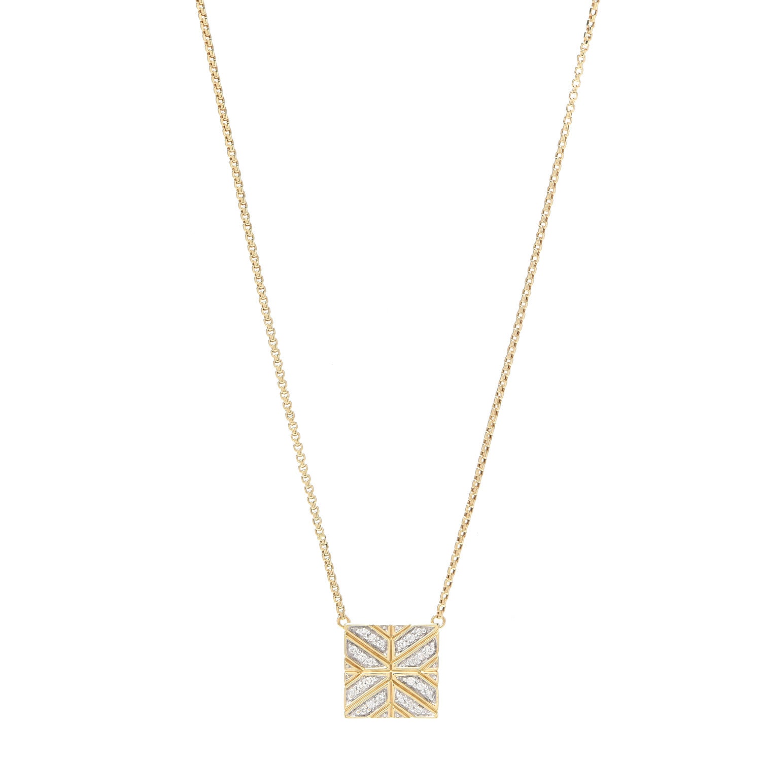 John Hardy 18K Yellow Gold Diamond Modern Chain Square Pendant Necklace 1 of 5