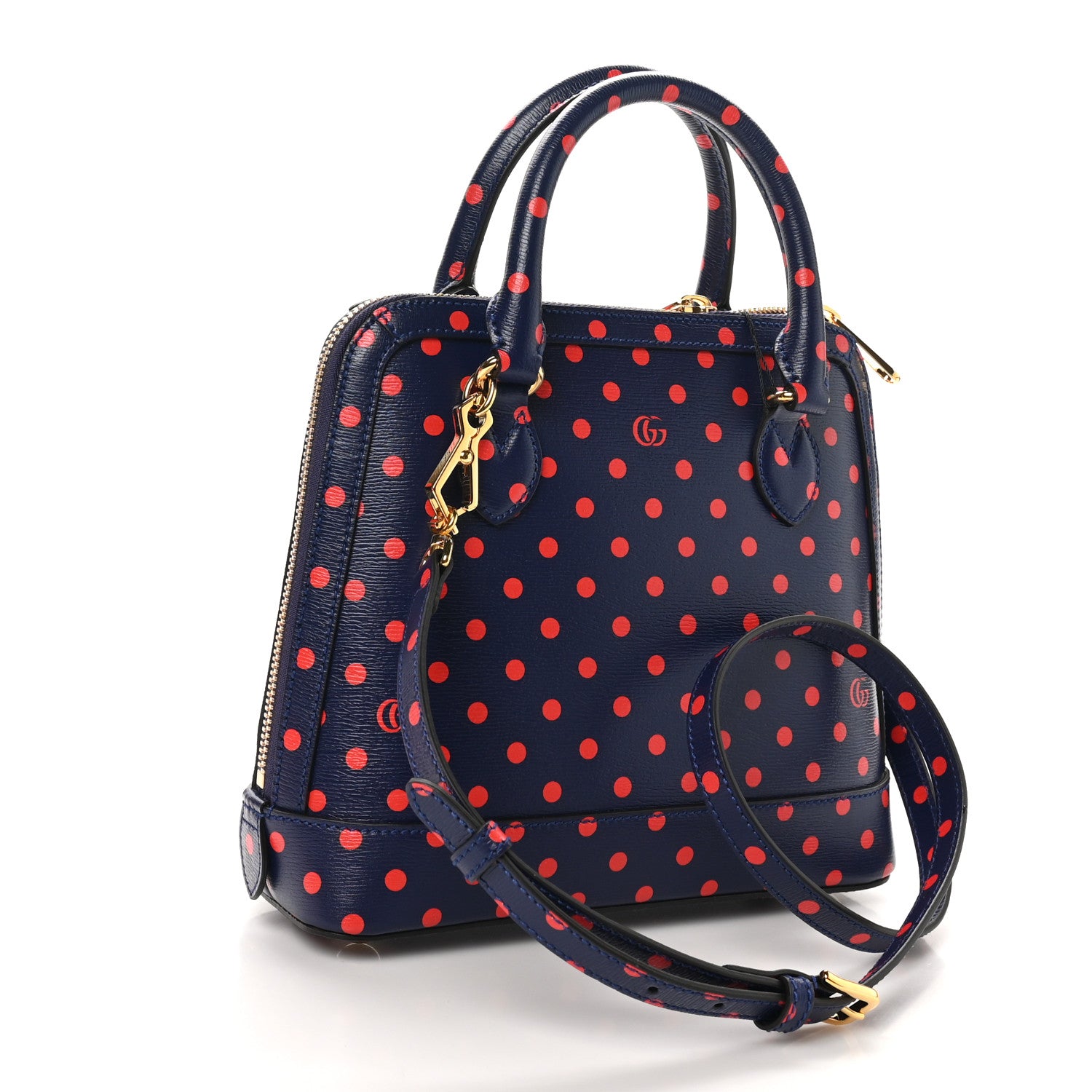 Gucci Shangai Calfskin Polka Dot Small Horsebit 1955 Top Handle Bag Blue Red 3 of 10