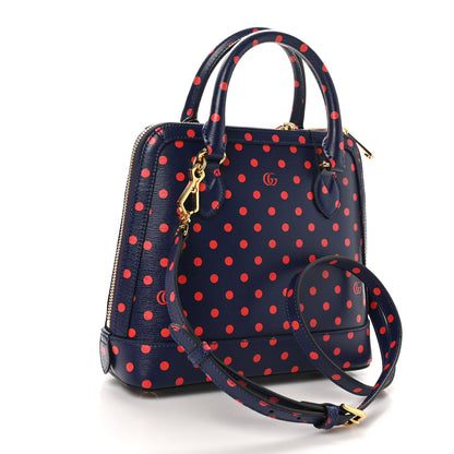 Gucci Shangai Calfskin Polka Dot Small Horsebit 1955 Top Handle Bag Blue Red 3 of 10