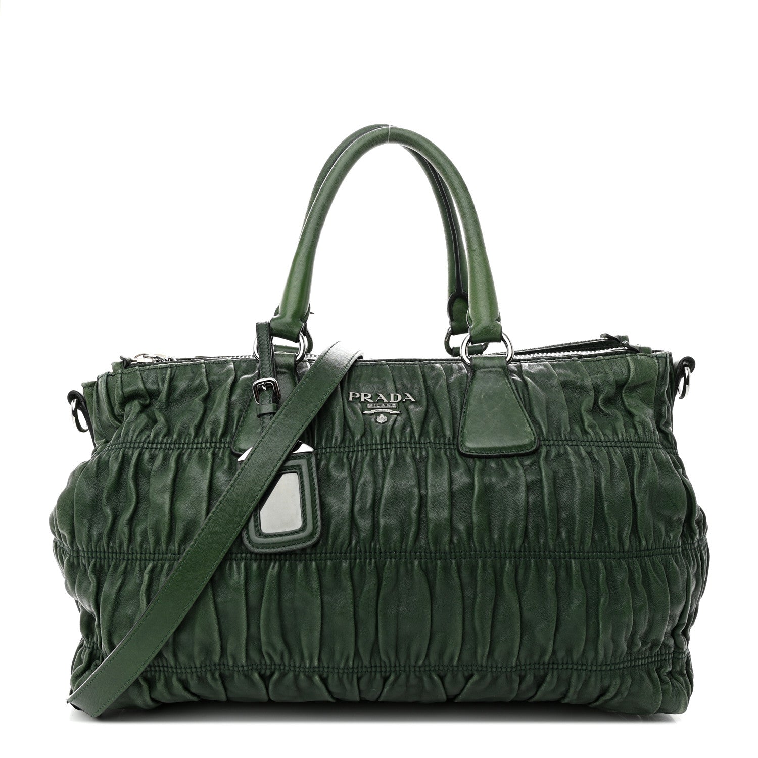 Prada Nappa Gaufre Double Zip Tote Green 1 of 17