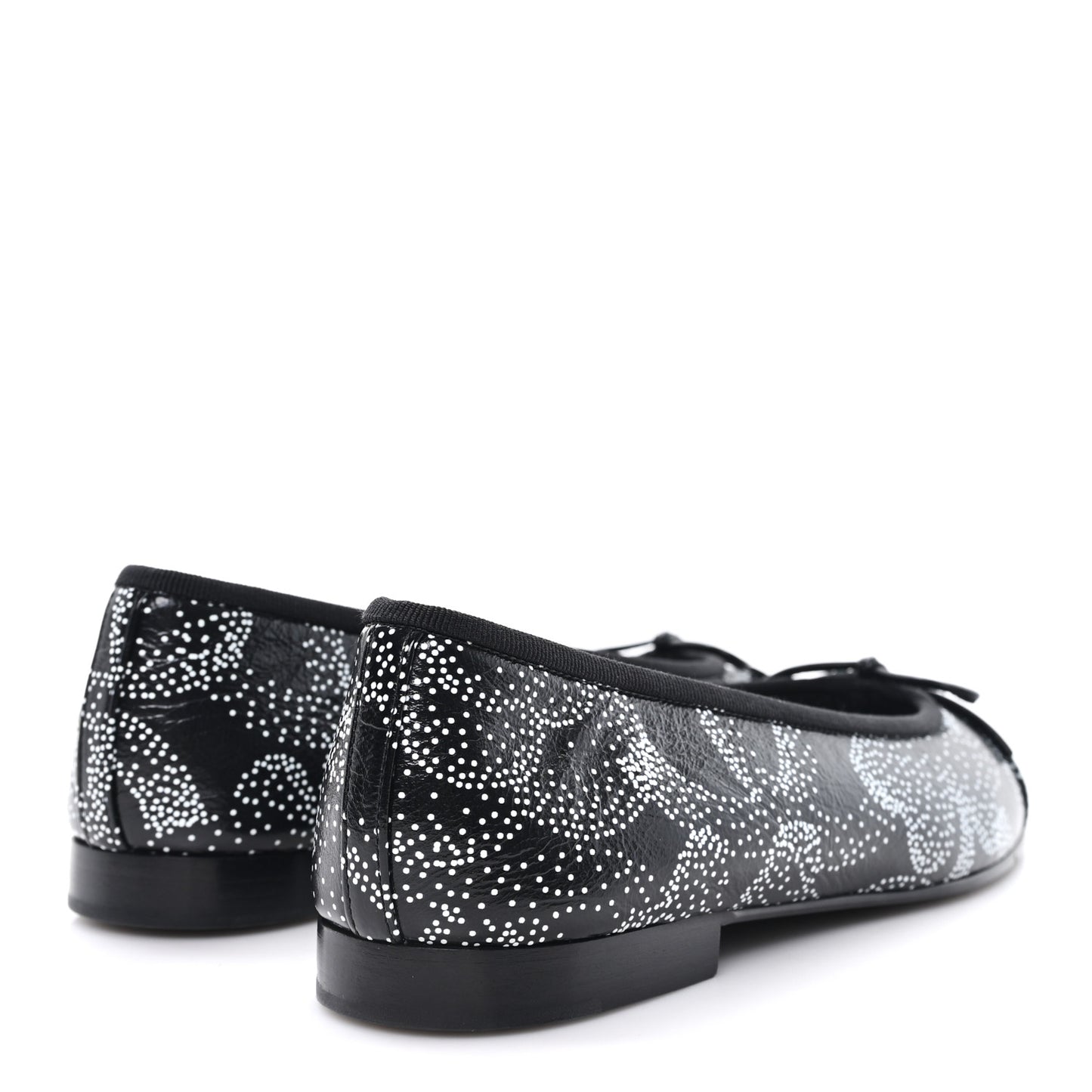 Calfskin Camellia Printed Cap Toe Ballerina Flats 36.5 Black White