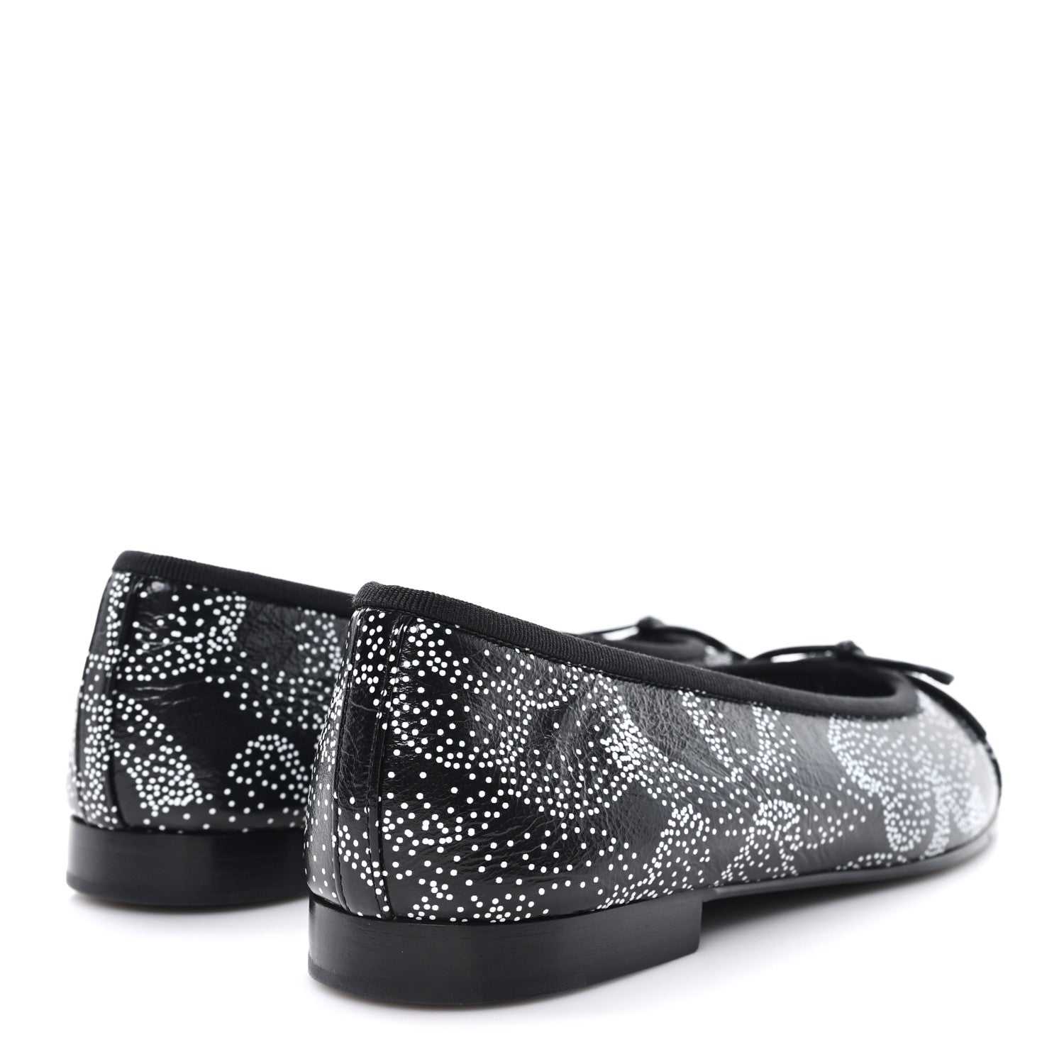 Chanel Calfskin Camellia Printed Cap Toe Ballerina Flats 36.5 Black White 5 of 10