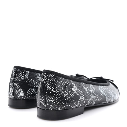 Chanel Calfskin Camellia Printed Cap Toe Ballerina Flats 36.5 Black White 5 of 10