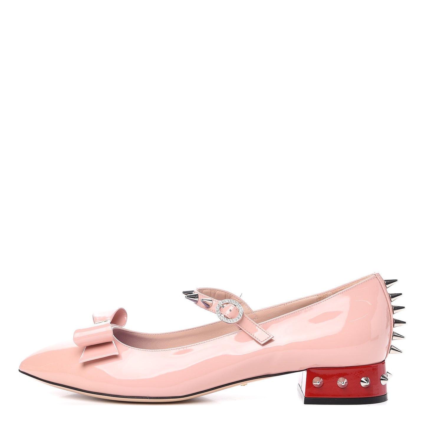 Patent Crystal GG Bow Sadie Spike Low Heel Ballerina Loafers 42 Perfect Pink