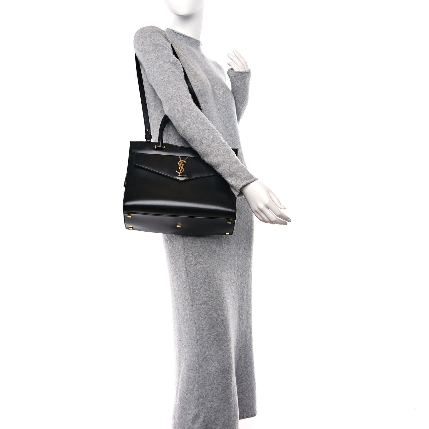 Shiny Calfskin Medium Uptown Tote Black