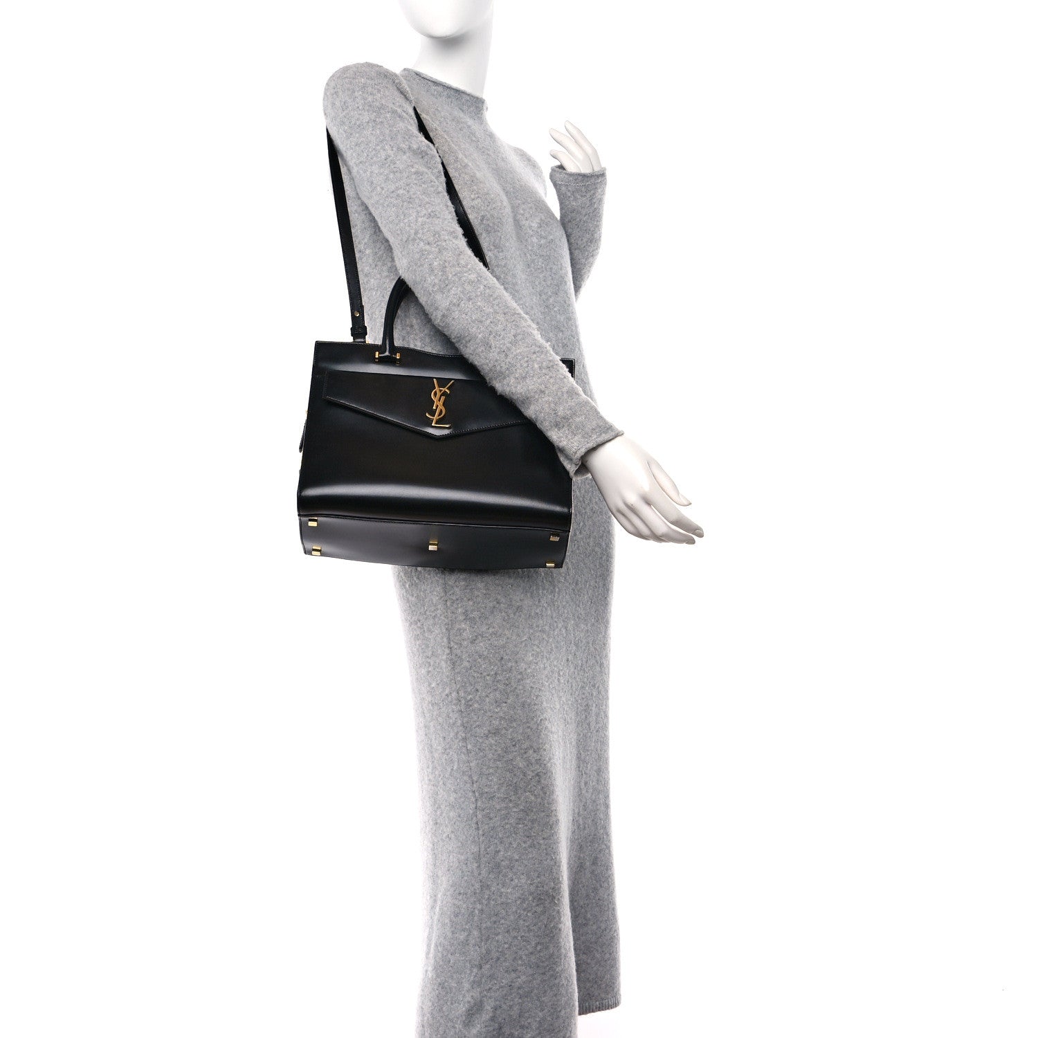 Saint Laurent Shiny Calfskin Medium Uptown Tote Black 3 of 10