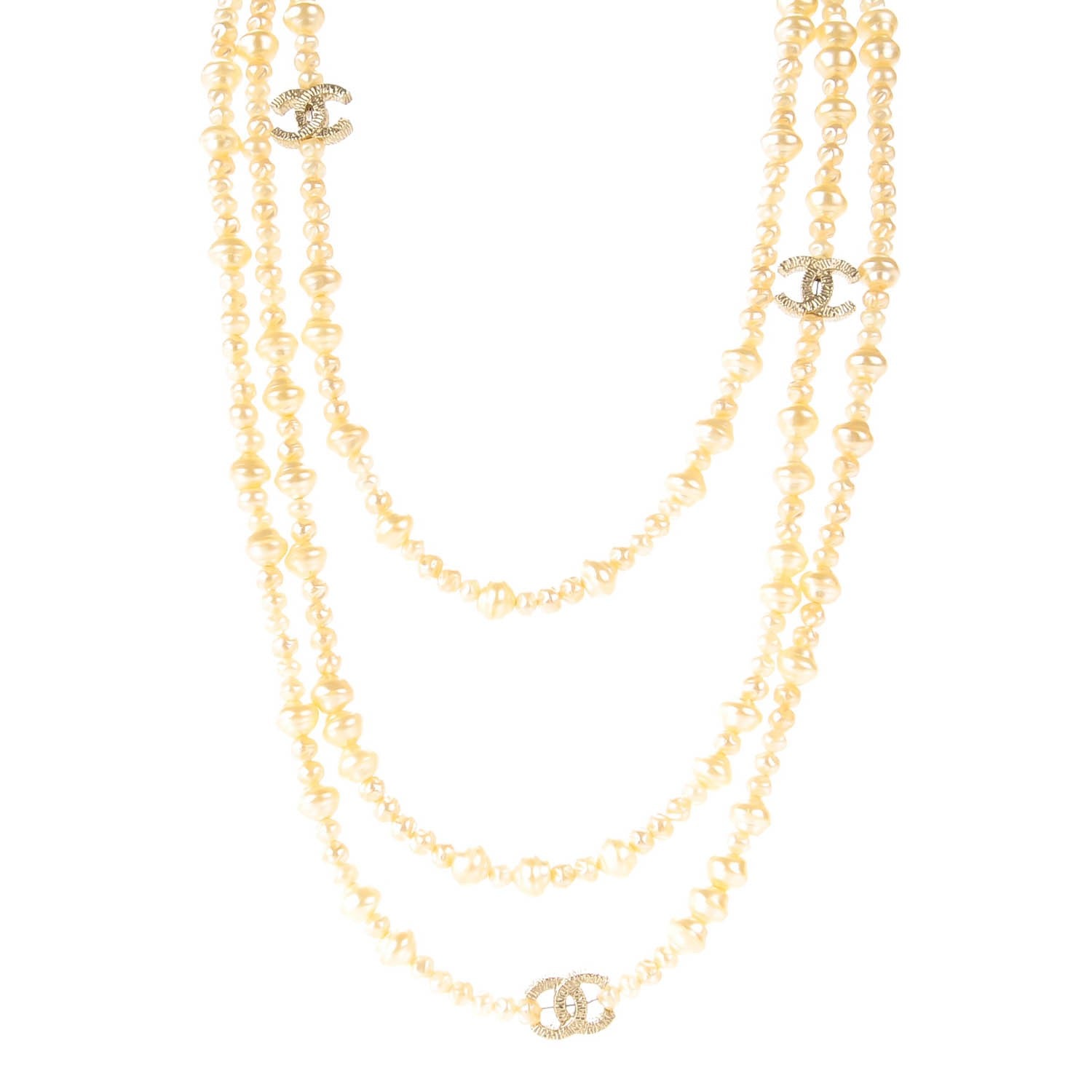 Chanel Irregular Pearl CC Multi Strand Necklace Gold 1 of 5