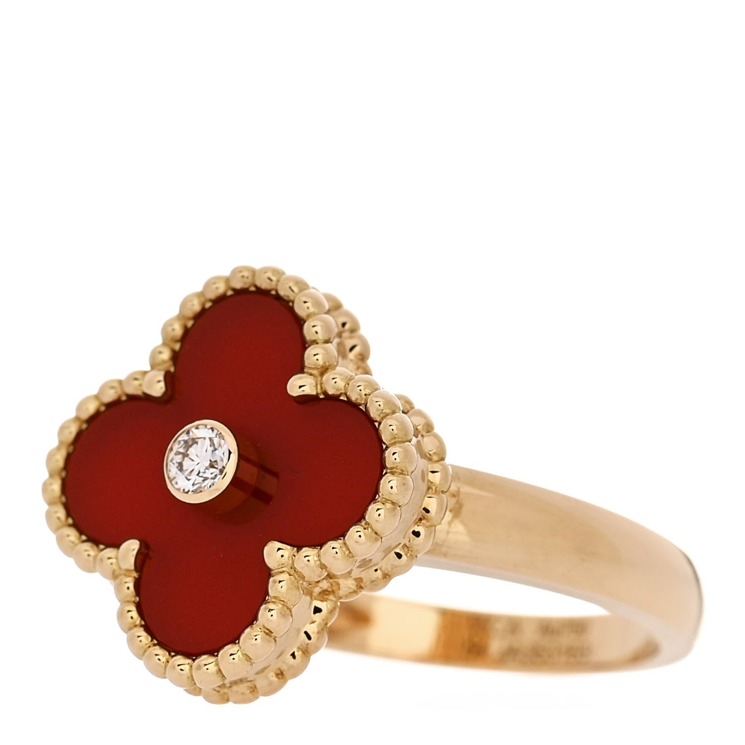 Van Cleef & Arpels 18K Yellow Gold Carnelian Diamond Vintage Alhambra Ring 54 7 3 of 6
