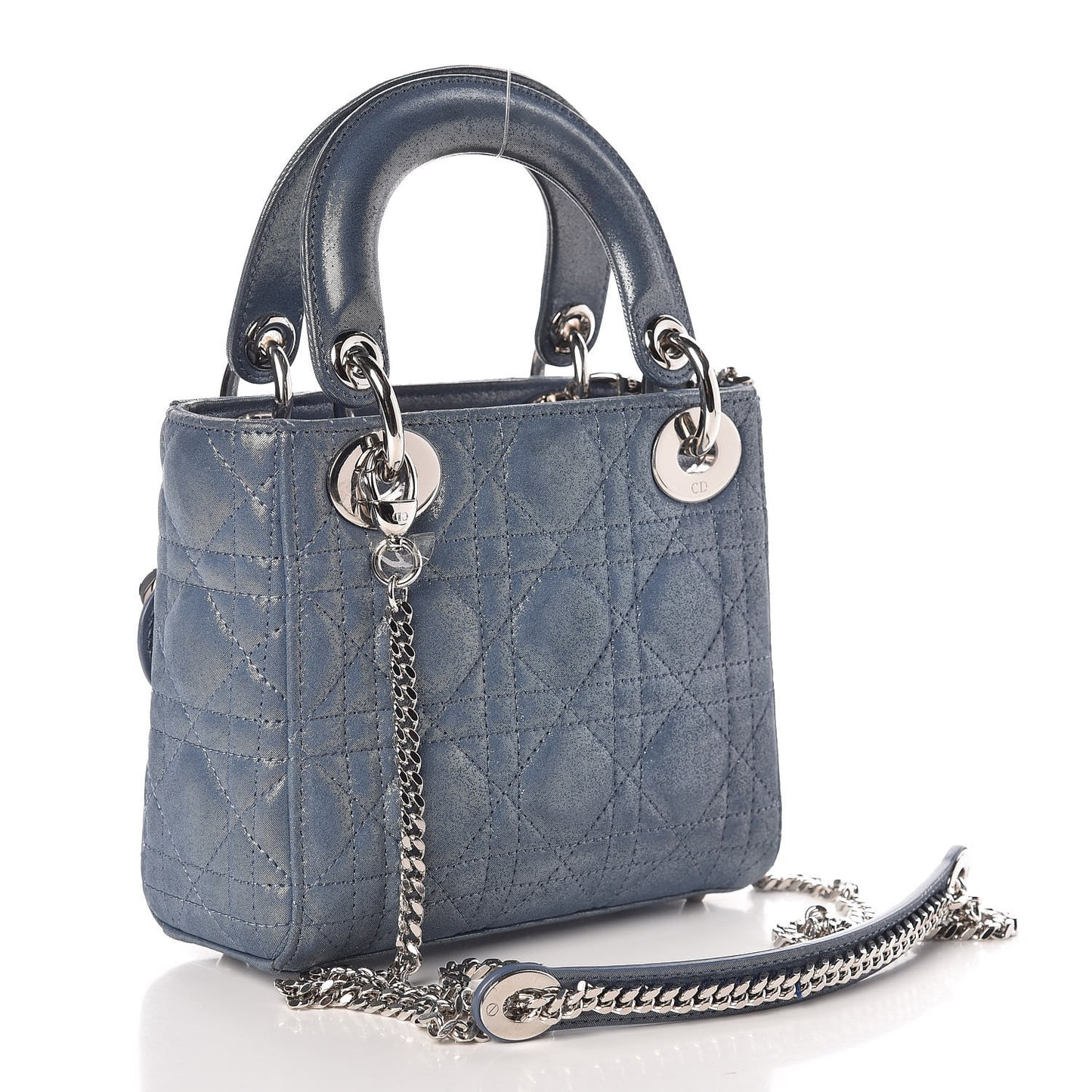 Metallic Lambskin Cannage Mini Lady Dior Blue