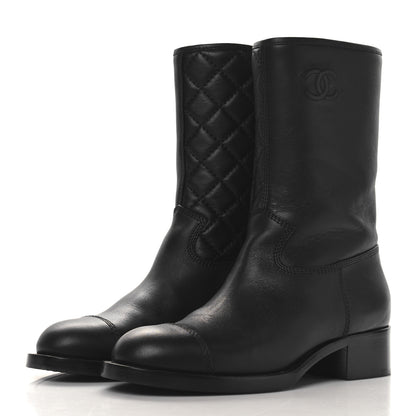 Chanel Calfskin Quilted CC Logo Mid Calf Boots 39 Black 3 of 9