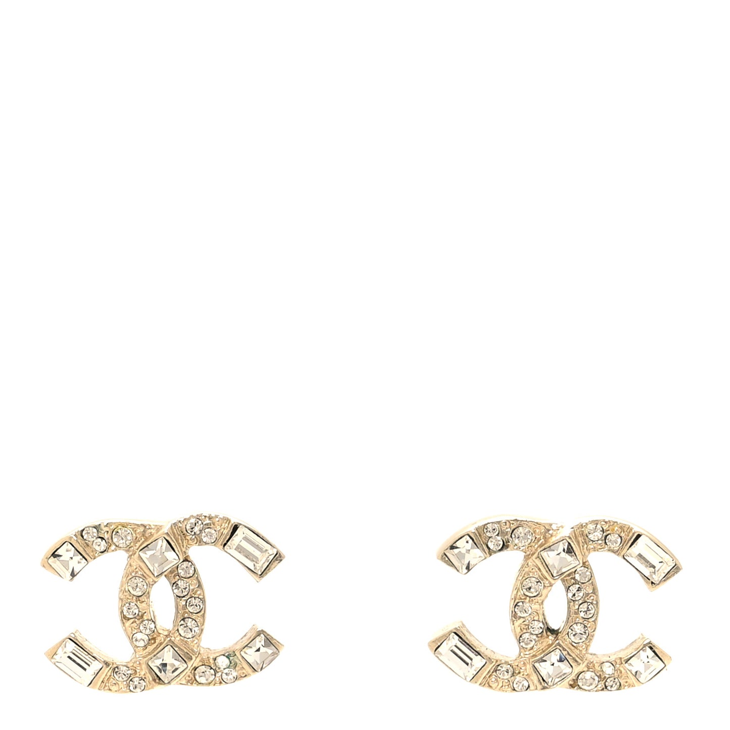 Pearl Crystal Baguette CC Earrings Gold