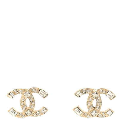 Chanel Pearl Crystal Baguette CC Earrings Gold 1 of 5