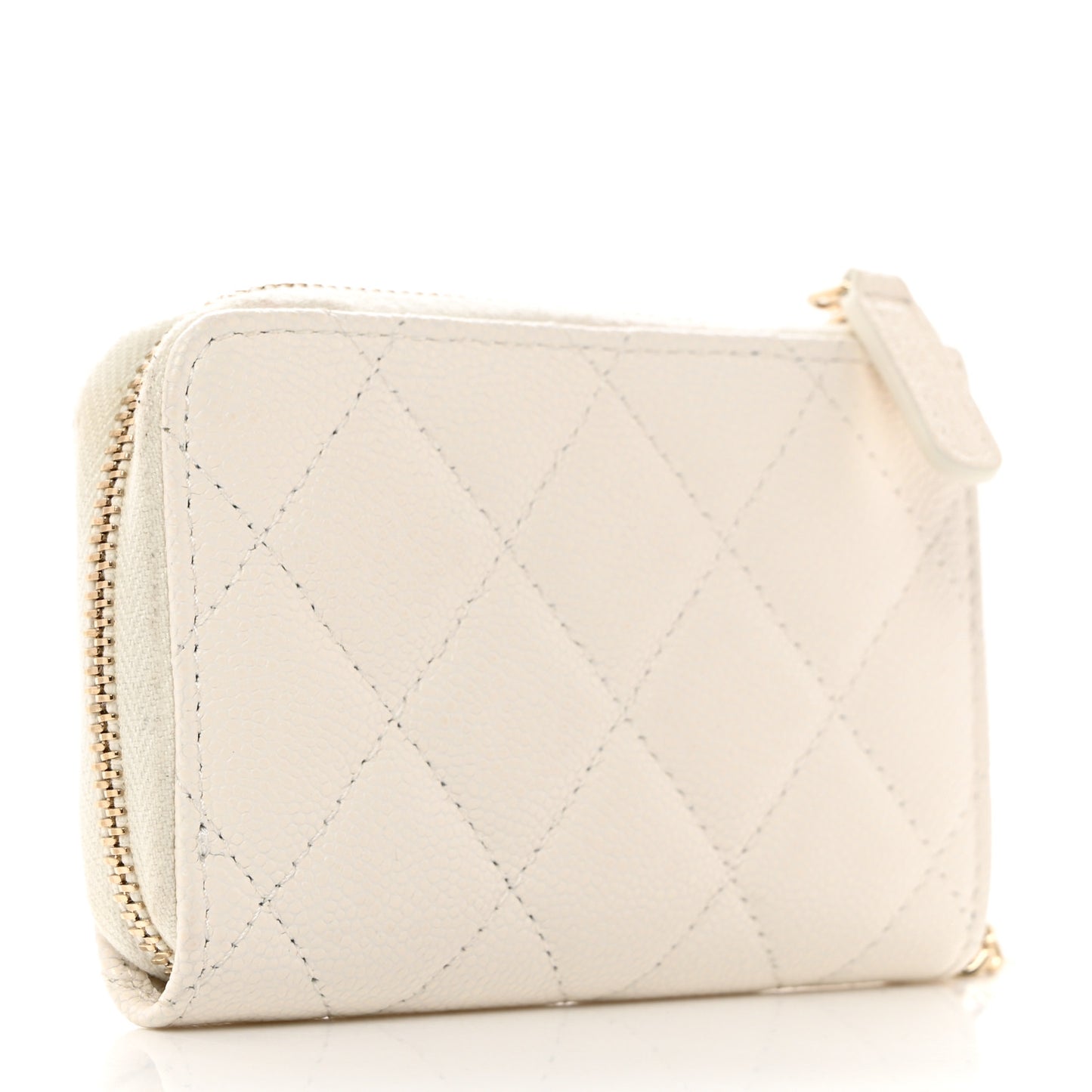 Caviar Quilted Zipped Key Holder Case White