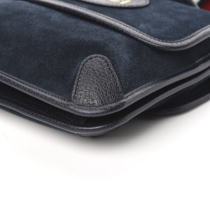 Gucci Suede Web Small Neo Vintage Double Flap Messenger Bag Blue 9 of 10