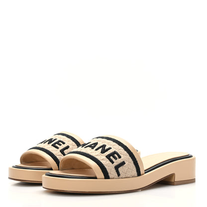 Chanel Lambskin Embroidered Logo Mule 36 Beige Black 3 of 9