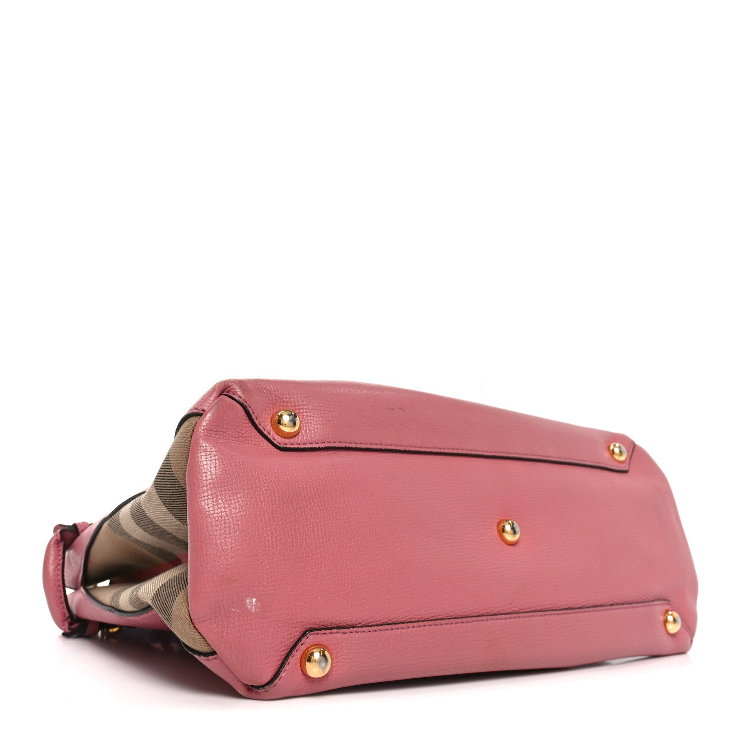 Burberry Grainy Calfskin House Check Medium Banner Tote Mauve Pink