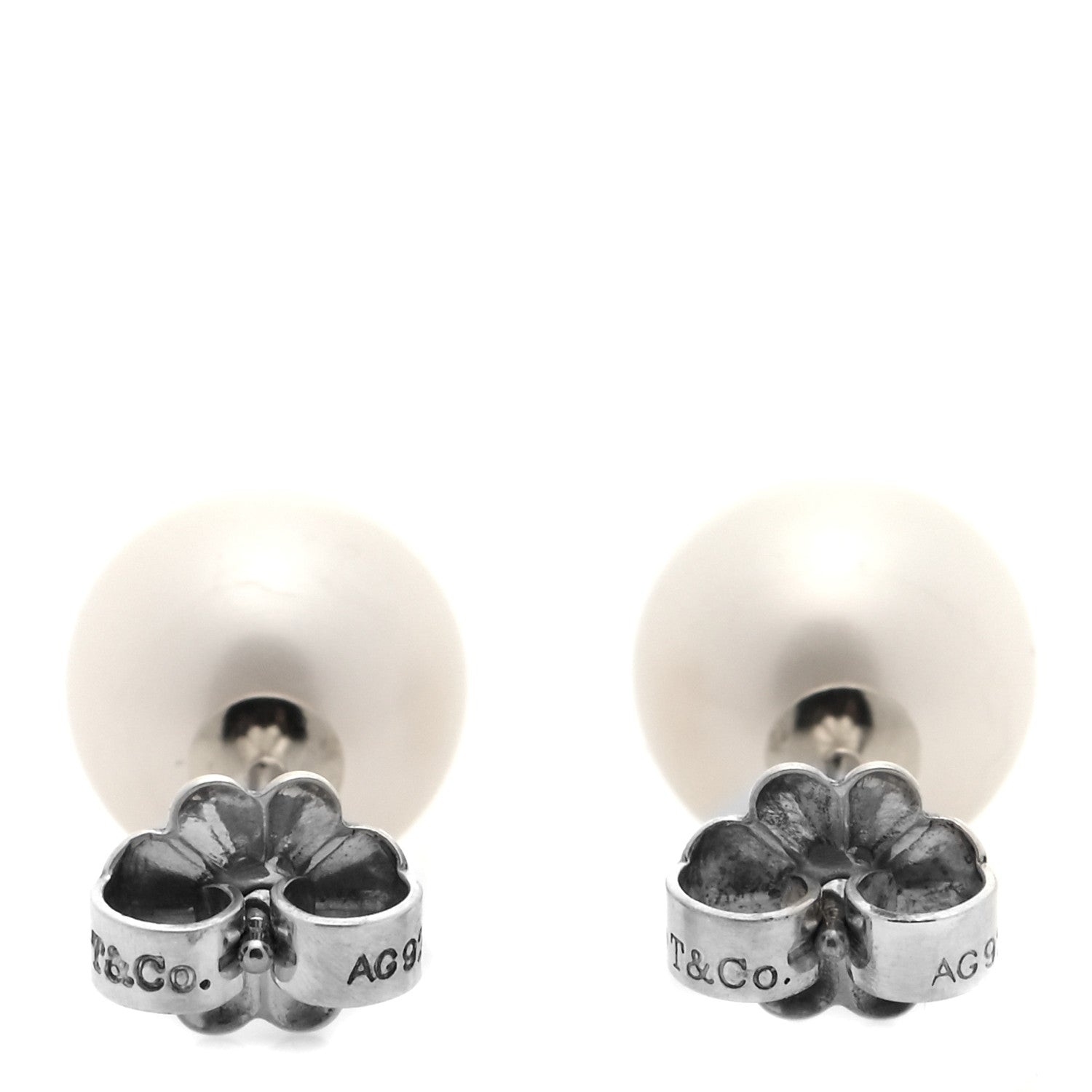 Tiffany Sterling Silver Freshwater Pearl 8-8.5mm Ziegfeld Earrings 3 of 4