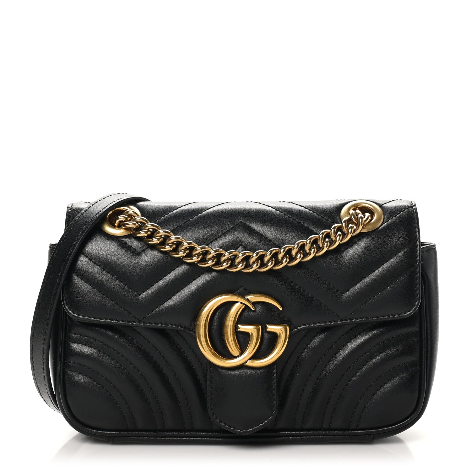Gucci Calfskin Matelasse Mini GG Marmont Shoulder Bag Black 1 of 8