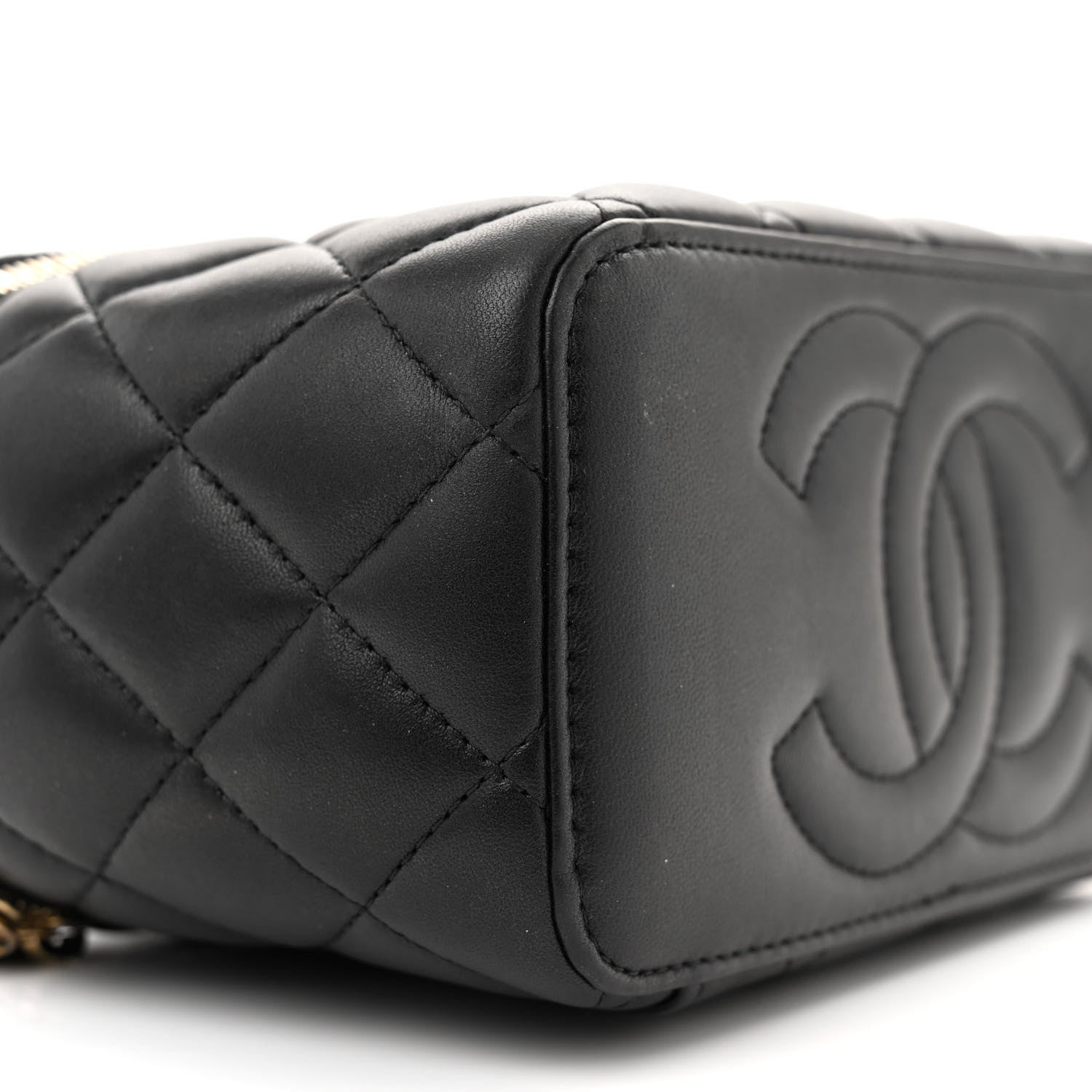 Chanel Lambskin Quilted Metal Small Top Handle Vanity Case With Chain Black 9 of 13
