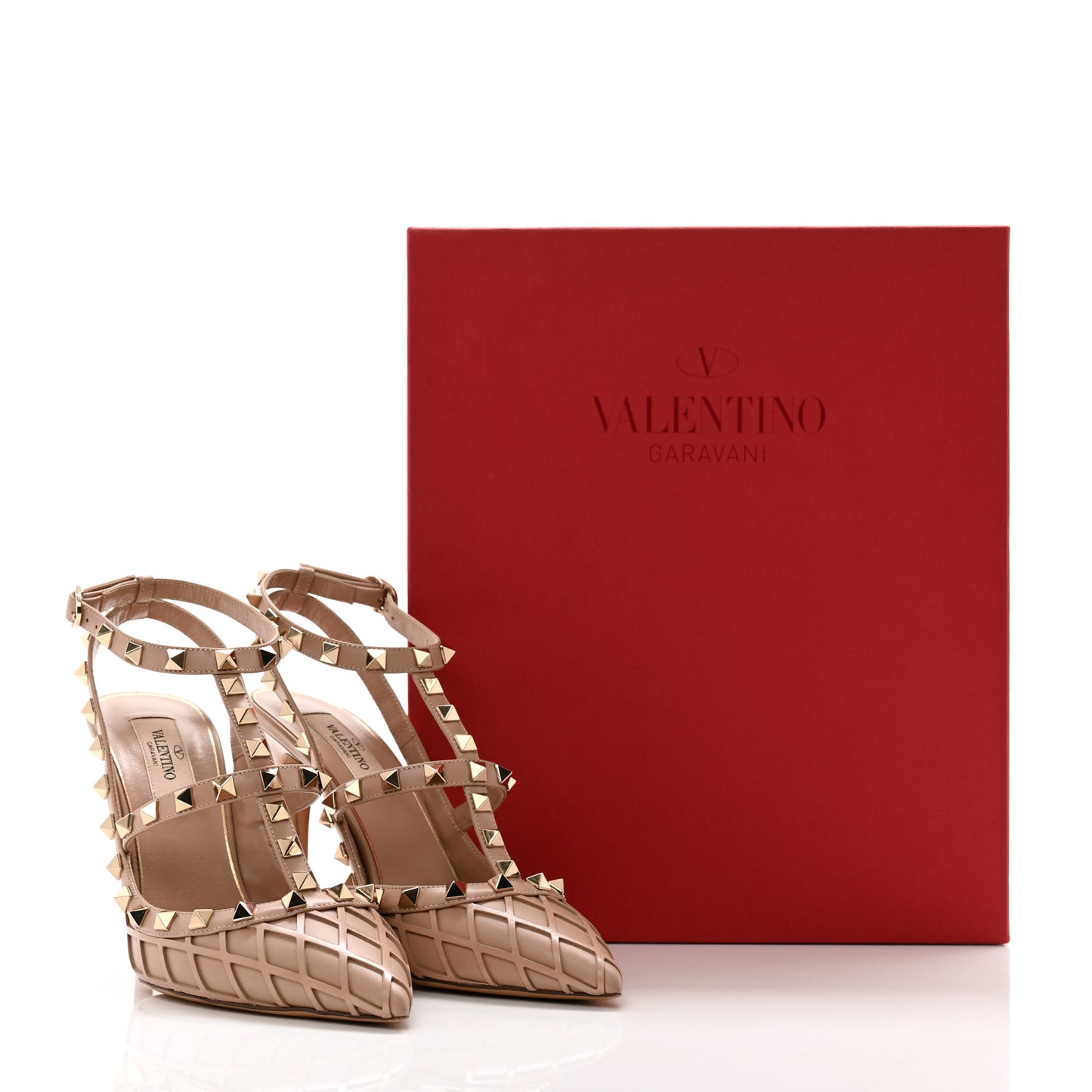 Calfskin Nappa Boudoir Rockstud Ankle Strap 100mm Pumps 38 Rose Cannelle