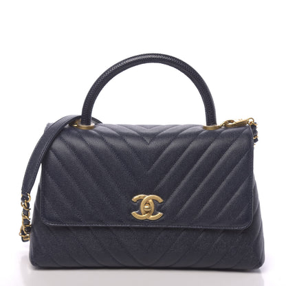 Chanel Caviar Chevron Quilted Small Coco Handle Flap Navy 1 of 11