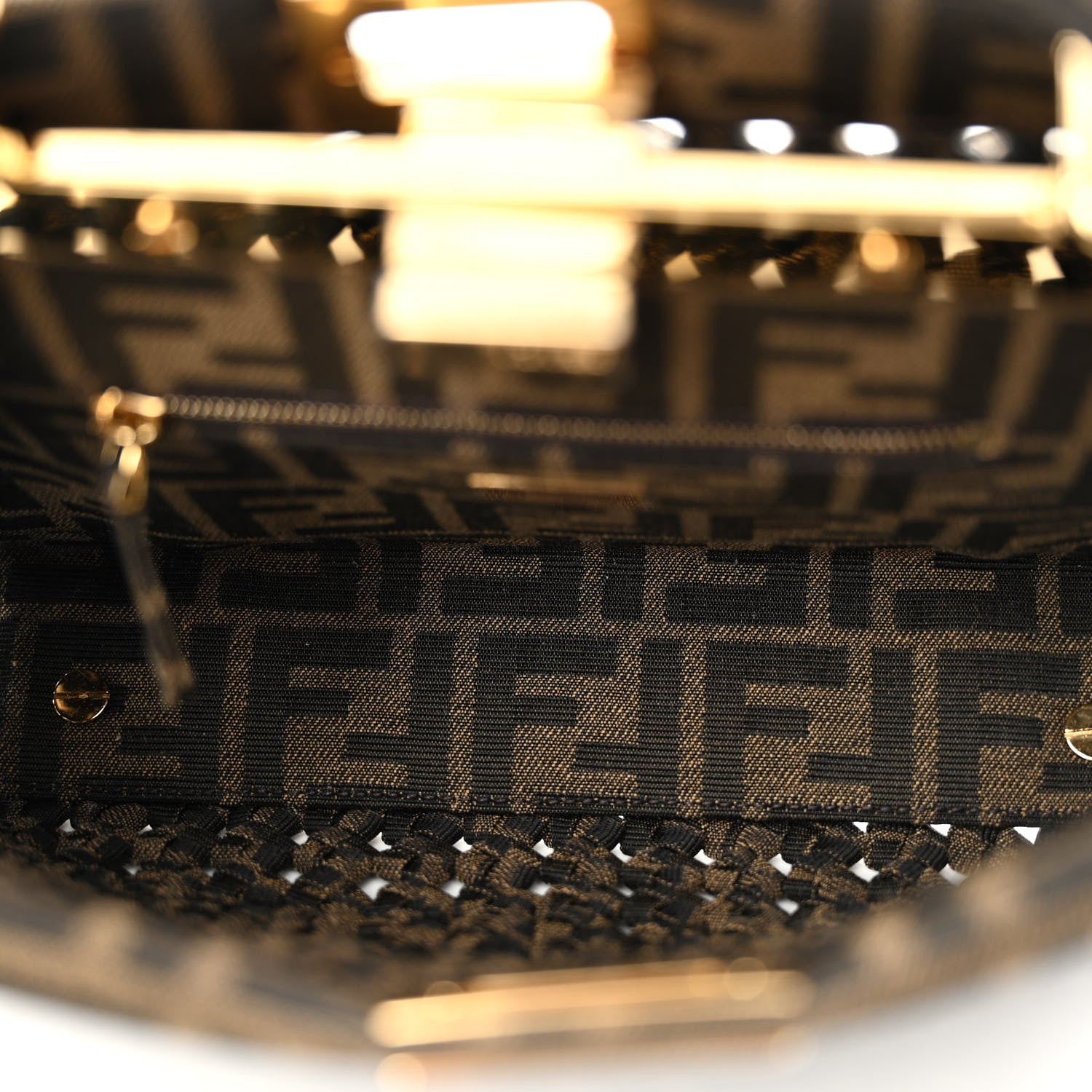 Fendi Fabric Jacquard FF 1974 Woven Knotted Mini Peekaboo Iconic Satchel Tobacco Moro 5 of 9