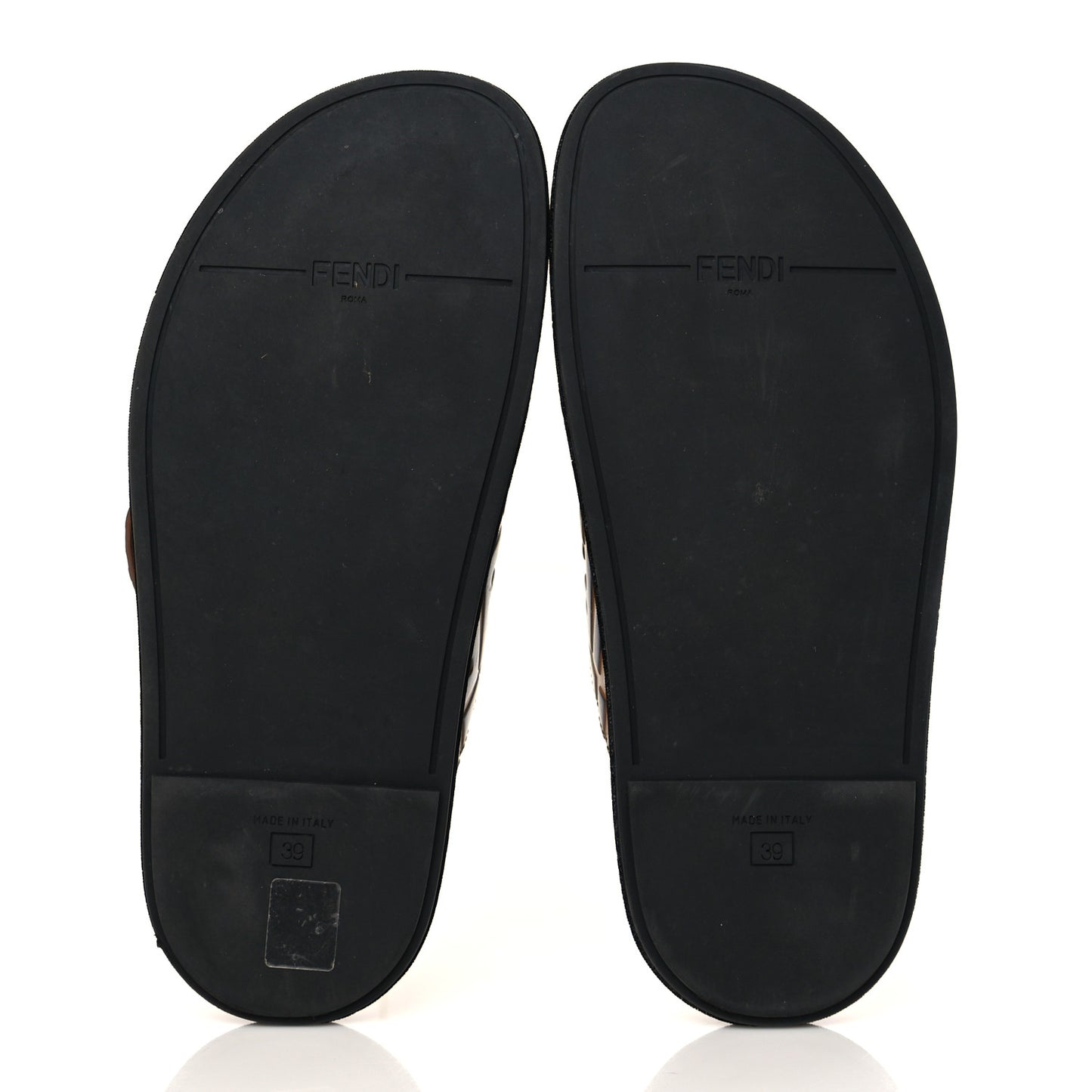 Calfskin FF Embossed Pearland Slide Sandals 39 Tobacco Moro
