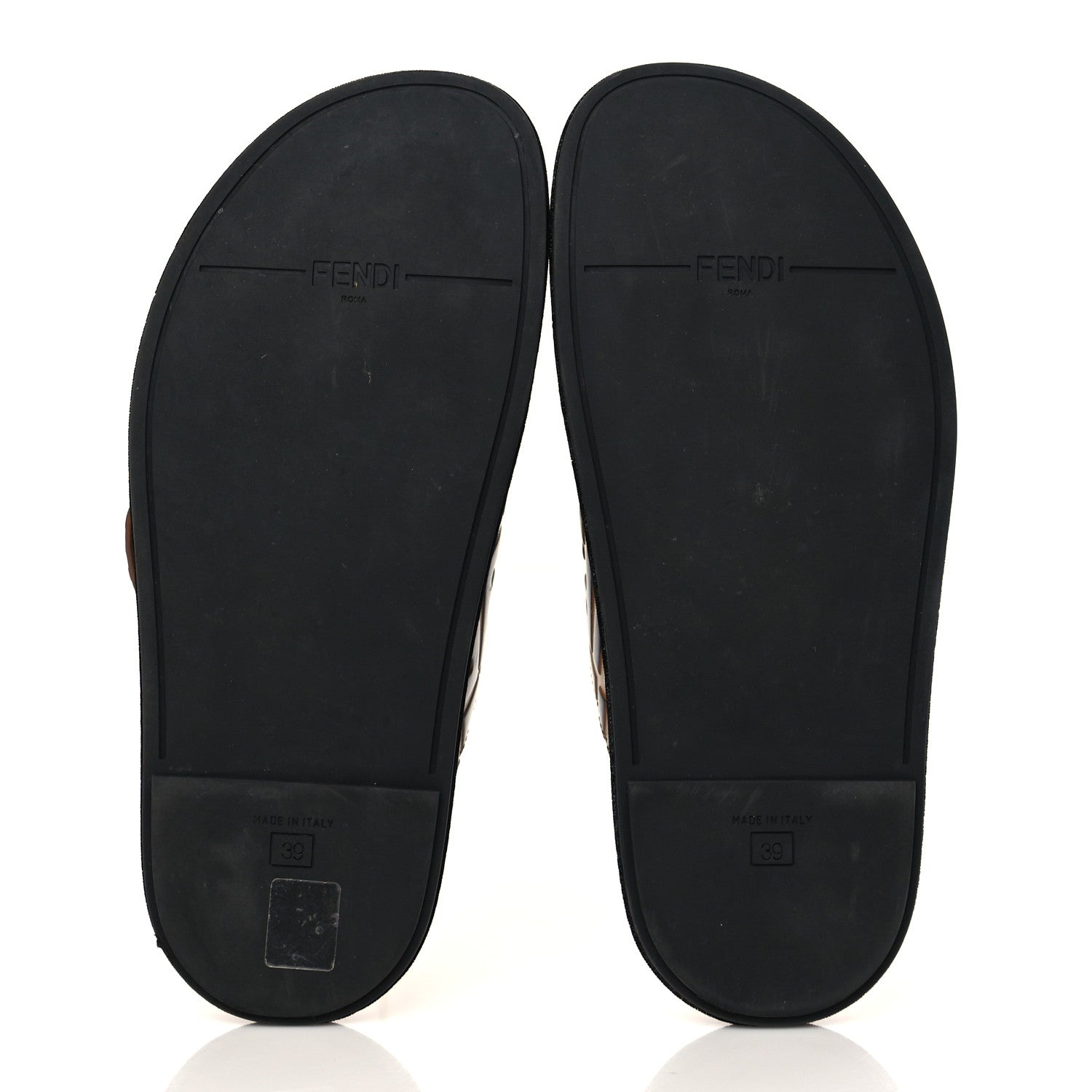 Fendi Calfskin FF Embossed Pearland Slide Sandals 39 Tobacco Moro 5 of 8