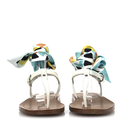 Prada Saffiano Silk Tie Slingback Flat Thong Sandals 36 White 3 of 15