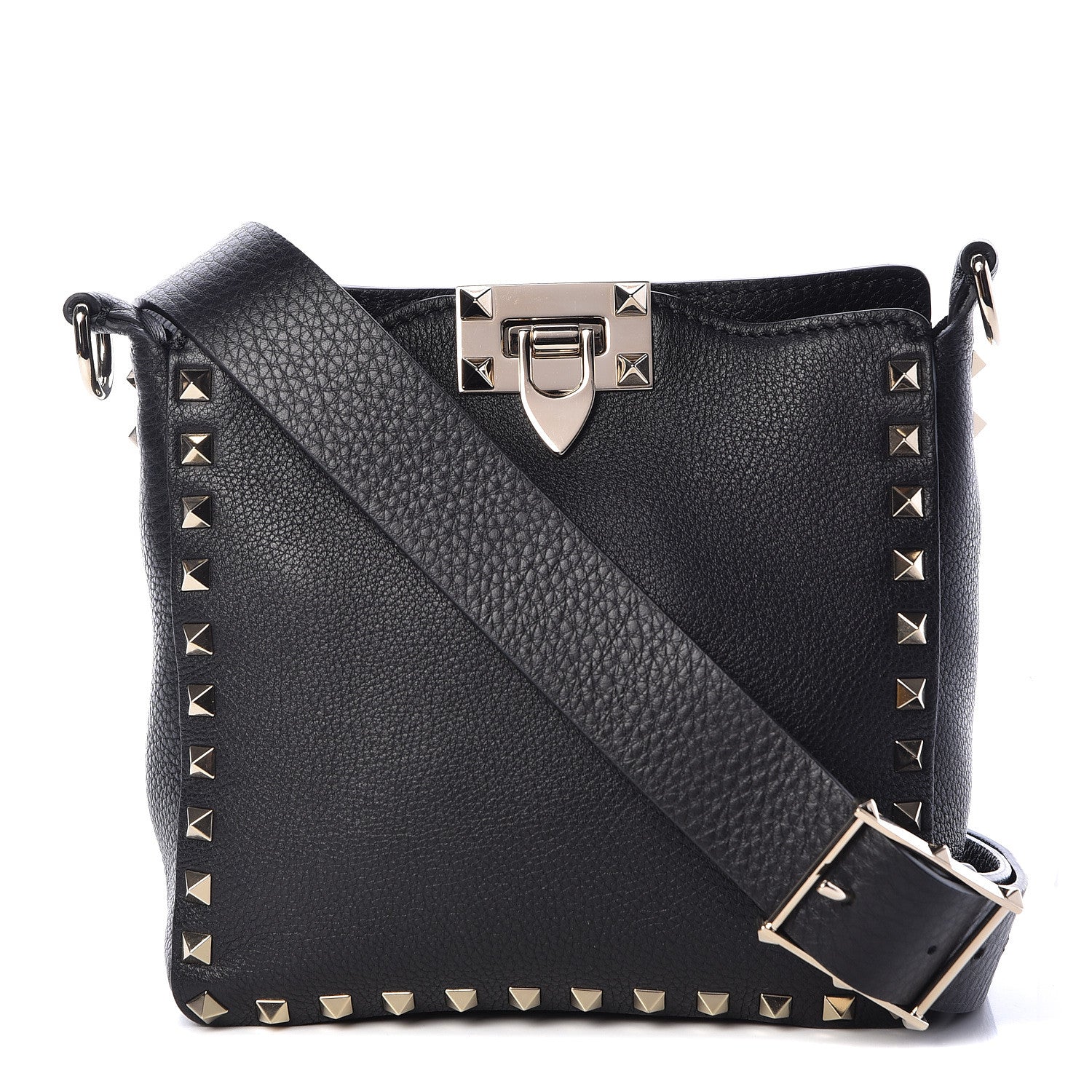 Valentino Garavani Pebbled Calfskin Mini Rockstud Flip-Lock Messenger Bag Black 1 of 10