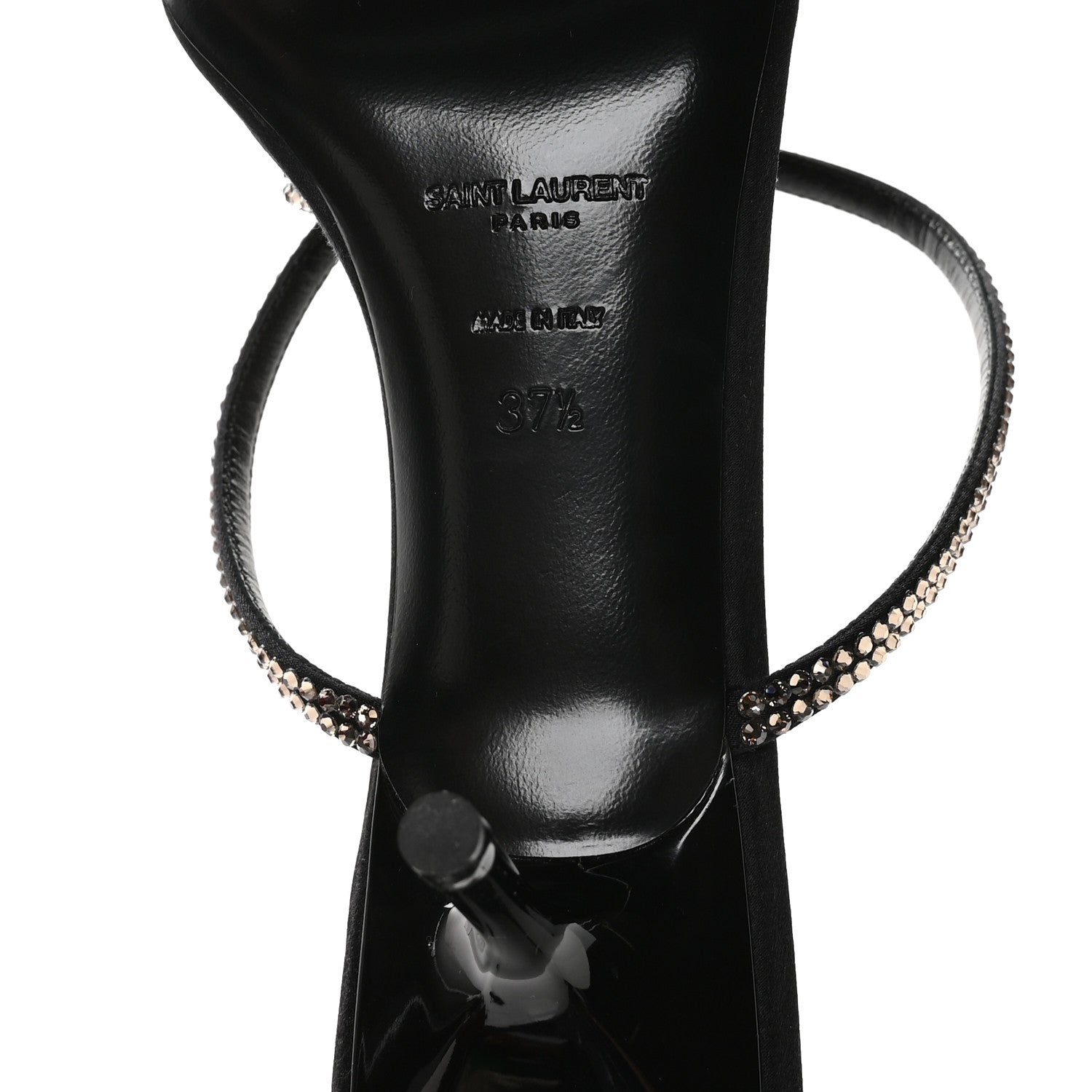 Saint Laurent Crepe Satin Strass Baliqua 55 Ankle Strap Sandals 37.5 Black Greige 7 of 9