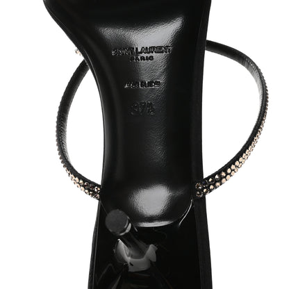 Saint Laurent Crepe Satin Strass Baliqua 55 Ankle Strap Sandals 37.5 Black Greige 7 of 9