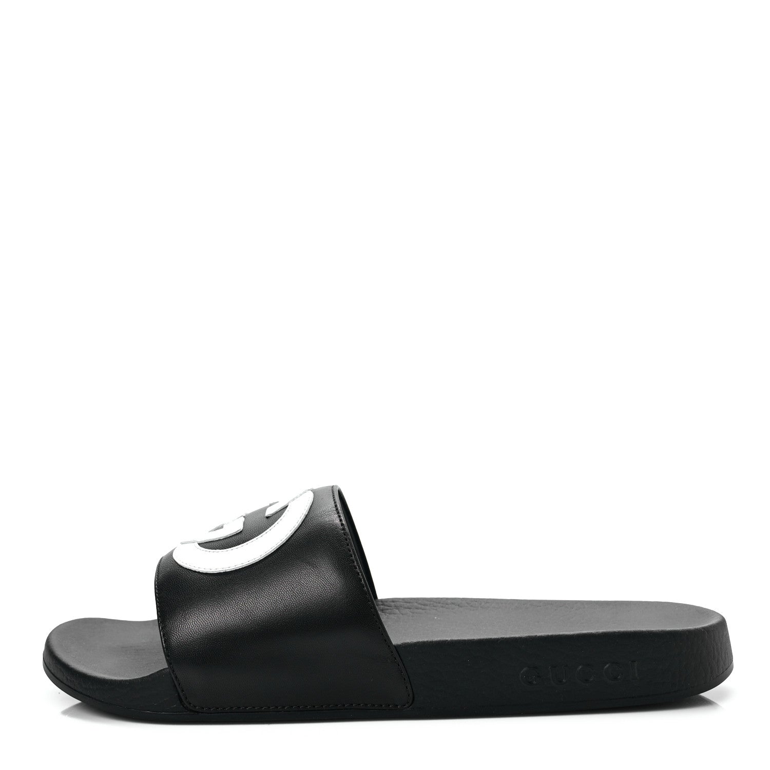 Gucci Nappa Miro Soft Calfskin Womens Interlocking G Slide Sandals 41 Black White 1 of 6