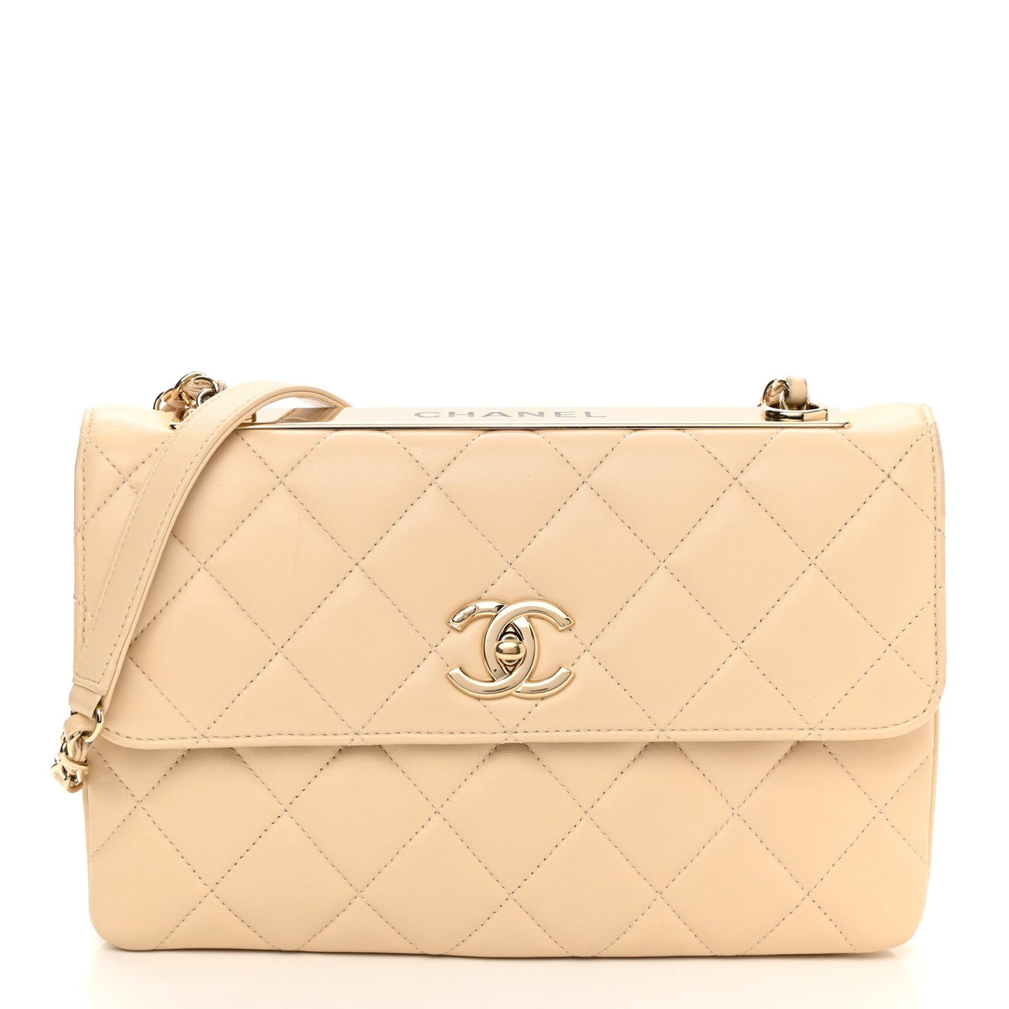 Lambskin Quilted Medium Trendy CC Flap Light Beige