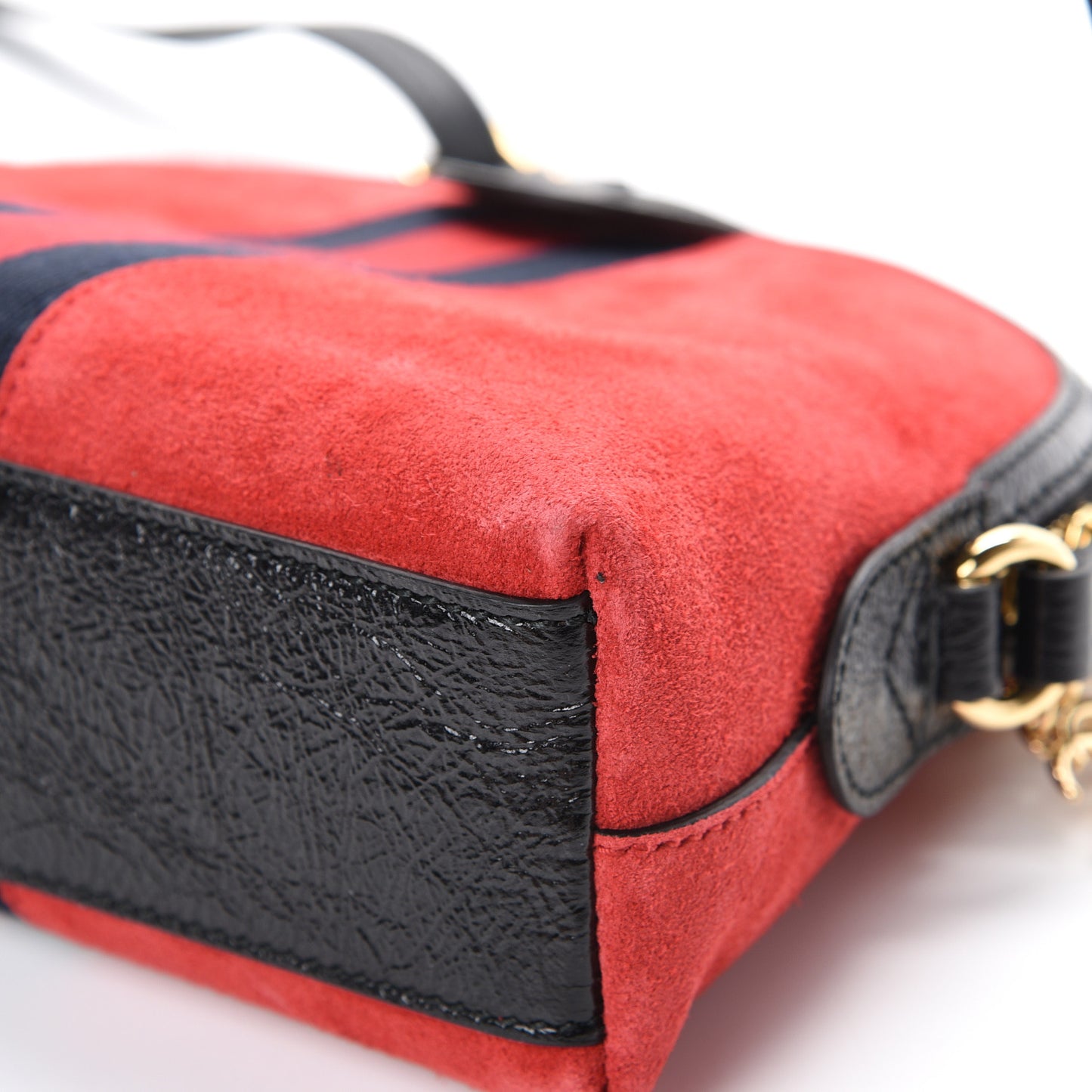 Suede Patent Web GG Small Ophidia Dome Shoulder Bag Hibiscus Red