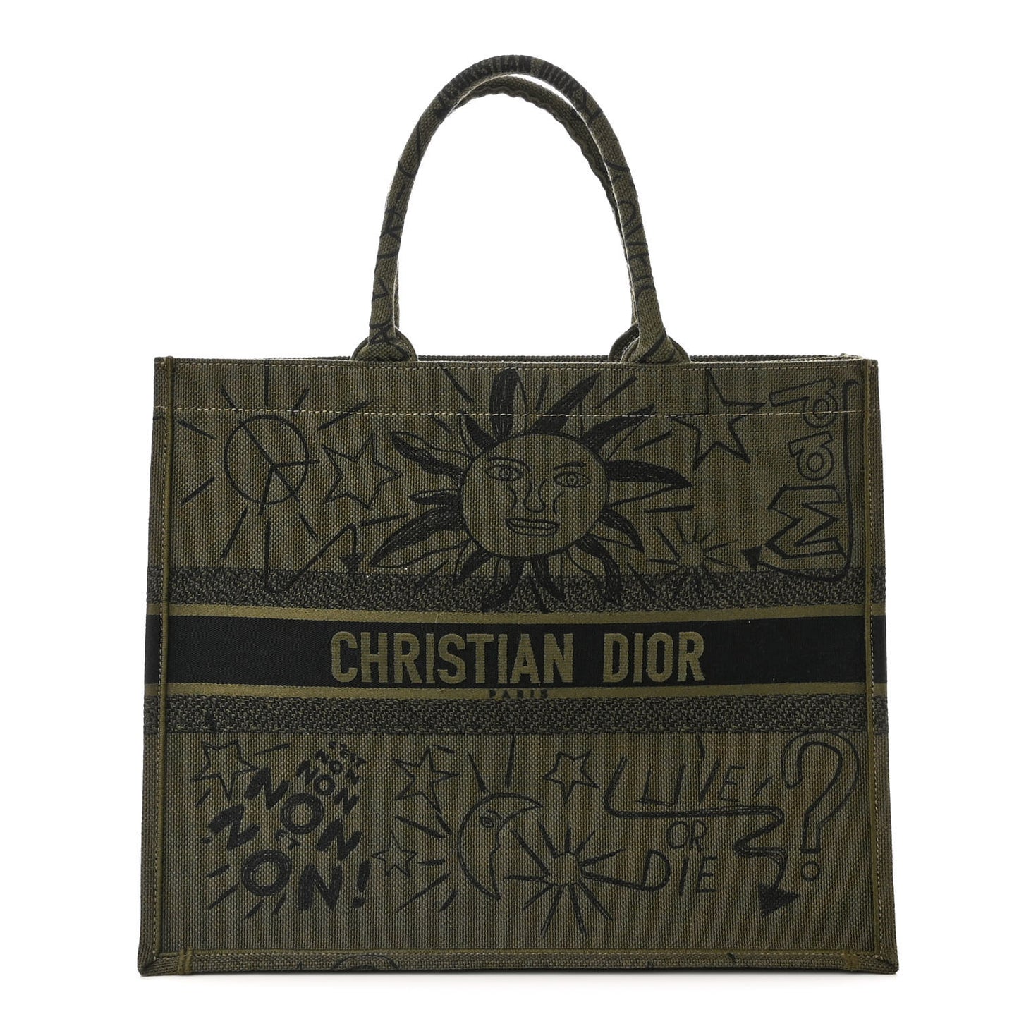 Canvas Embroidered Graffiti Book Tote Vert