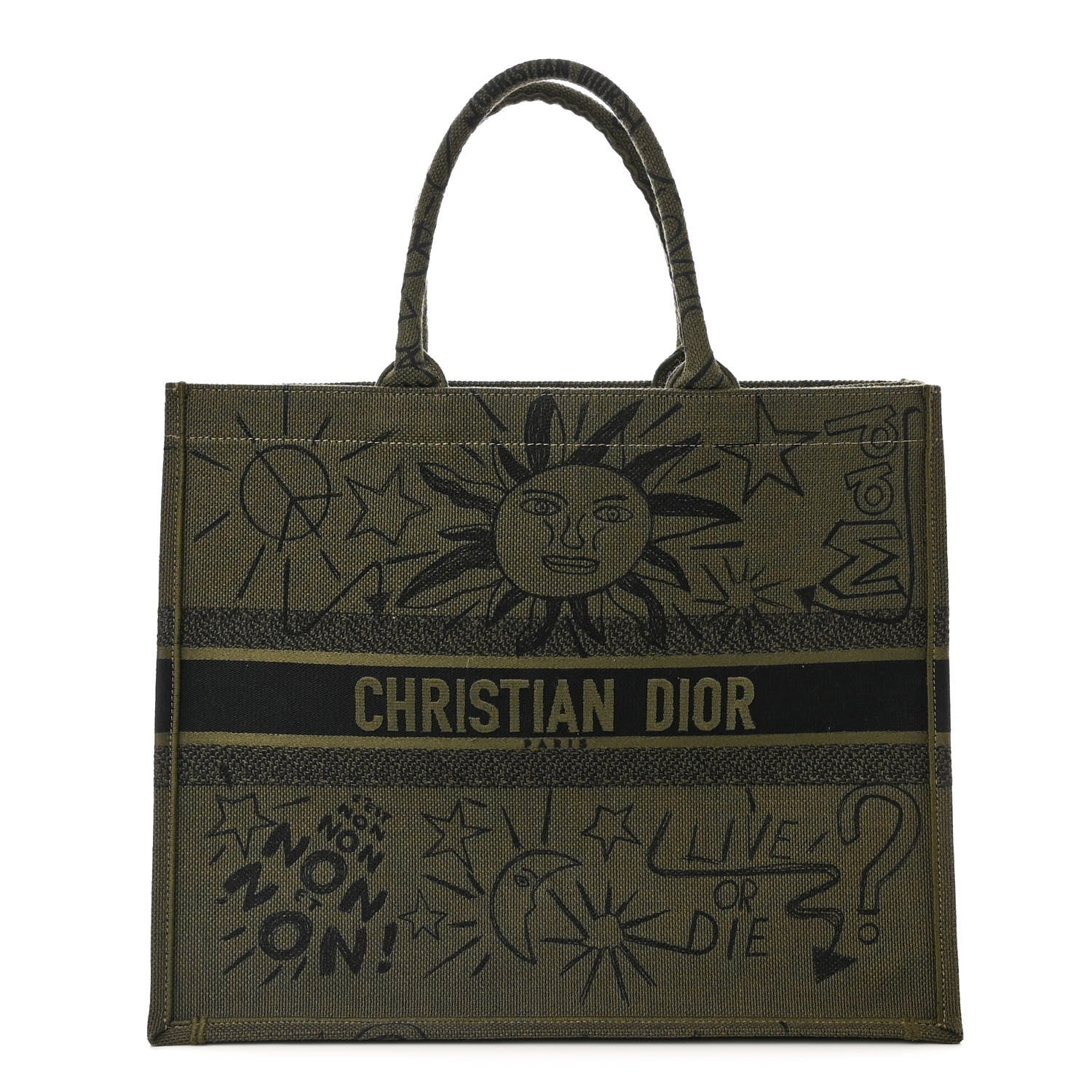 Christian Dior Canvas Embroidered Graffiti Book Tote Vert 1 of 10