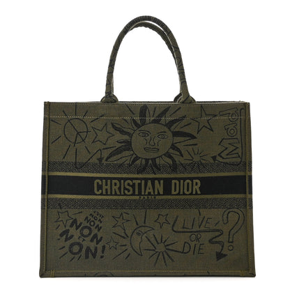 Christian Dior Canvas Embroidered Graffiti Book Tote Vert 1 of 10