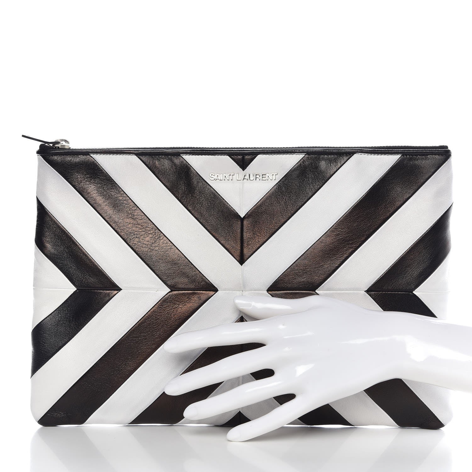 Saint Laurent Nappa Medium Letters Zip Clutch Black White 2 of 8