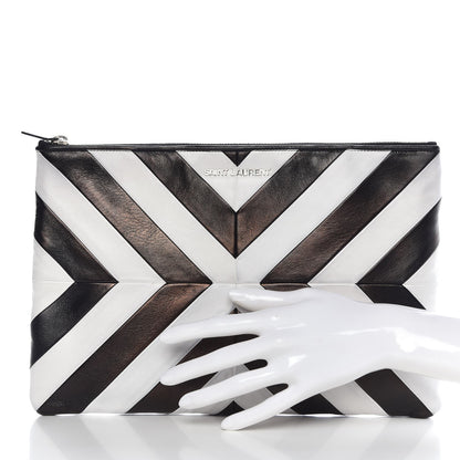 Saint Laurent Nappa Medium Letters Zip Clutch Black White 2 of 8