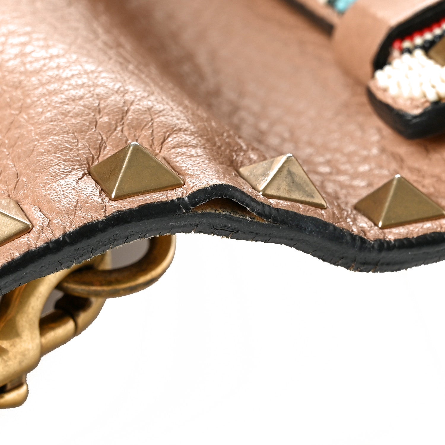 Valentino Garavani Pebbled Calfskin Beaded Rockstud Wristlet Clutch Soft Noisette 9 of 10